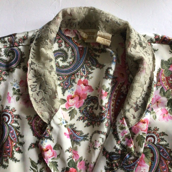 VICTORIAS SECRET GOLD LABEL SATIN FLORAL PAJAMA SHIRT SMALL - Picture 4 of 13